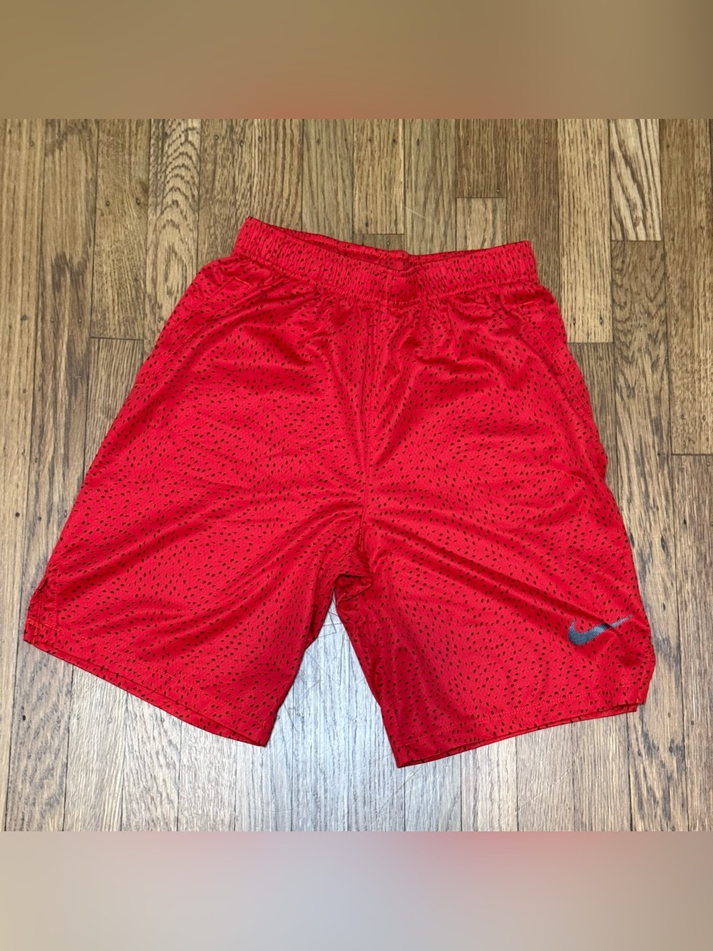Nike Red Mesh Athletic Shorts with Small Black  “Just do it”Print Boys size XL